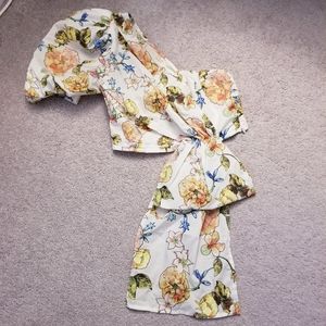 Shein One Shoulder Embroidered Floral Top XS